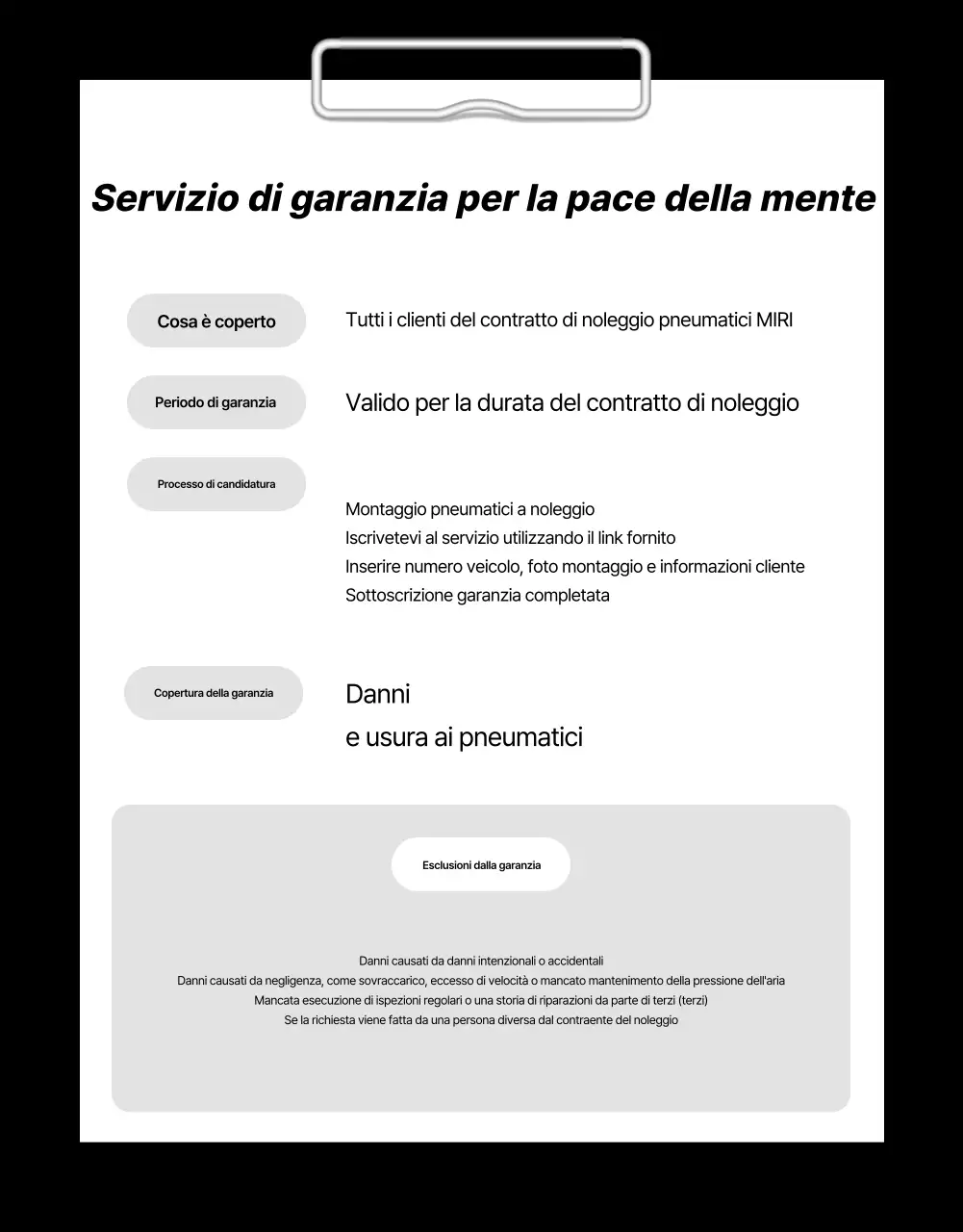 Annuncio di noleggio di pneumatici moderni neri