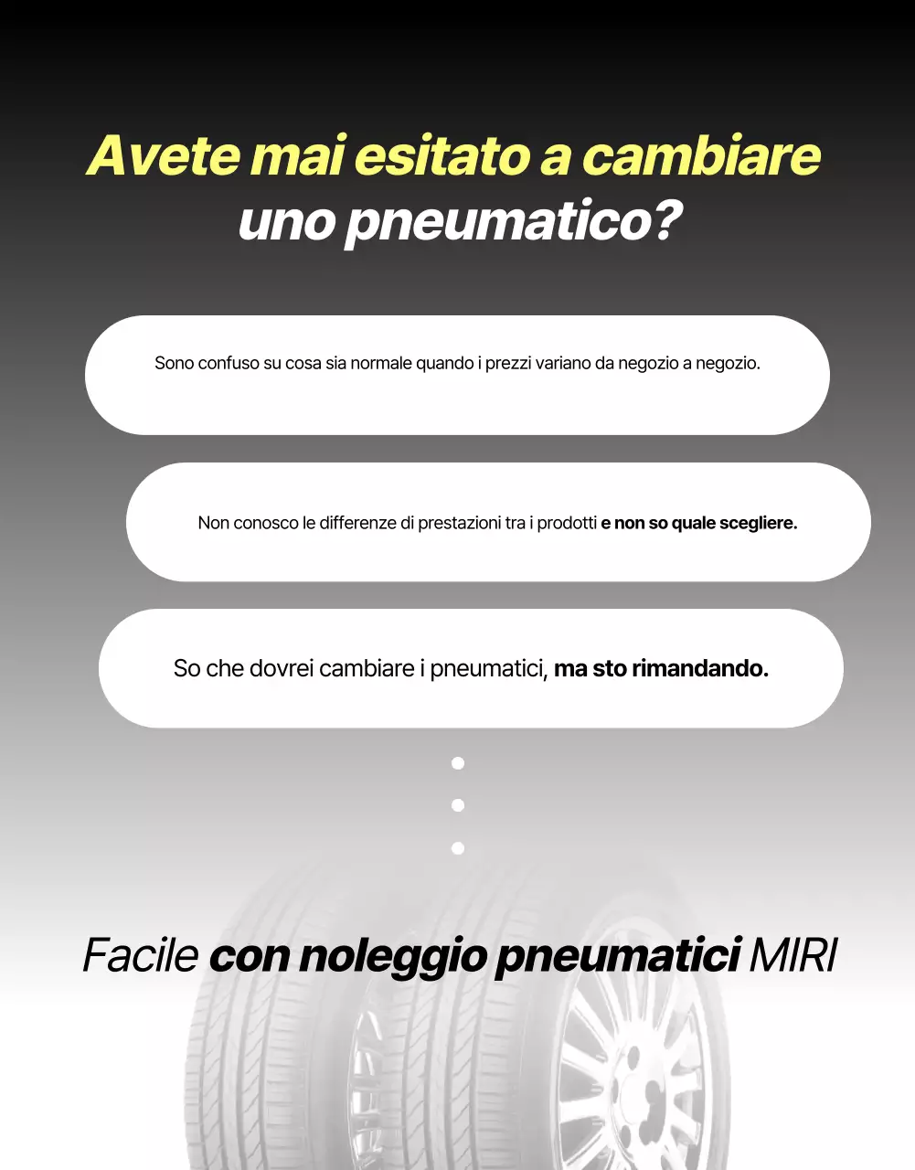 Annuncio di noleggio di pneumatici moderni neri