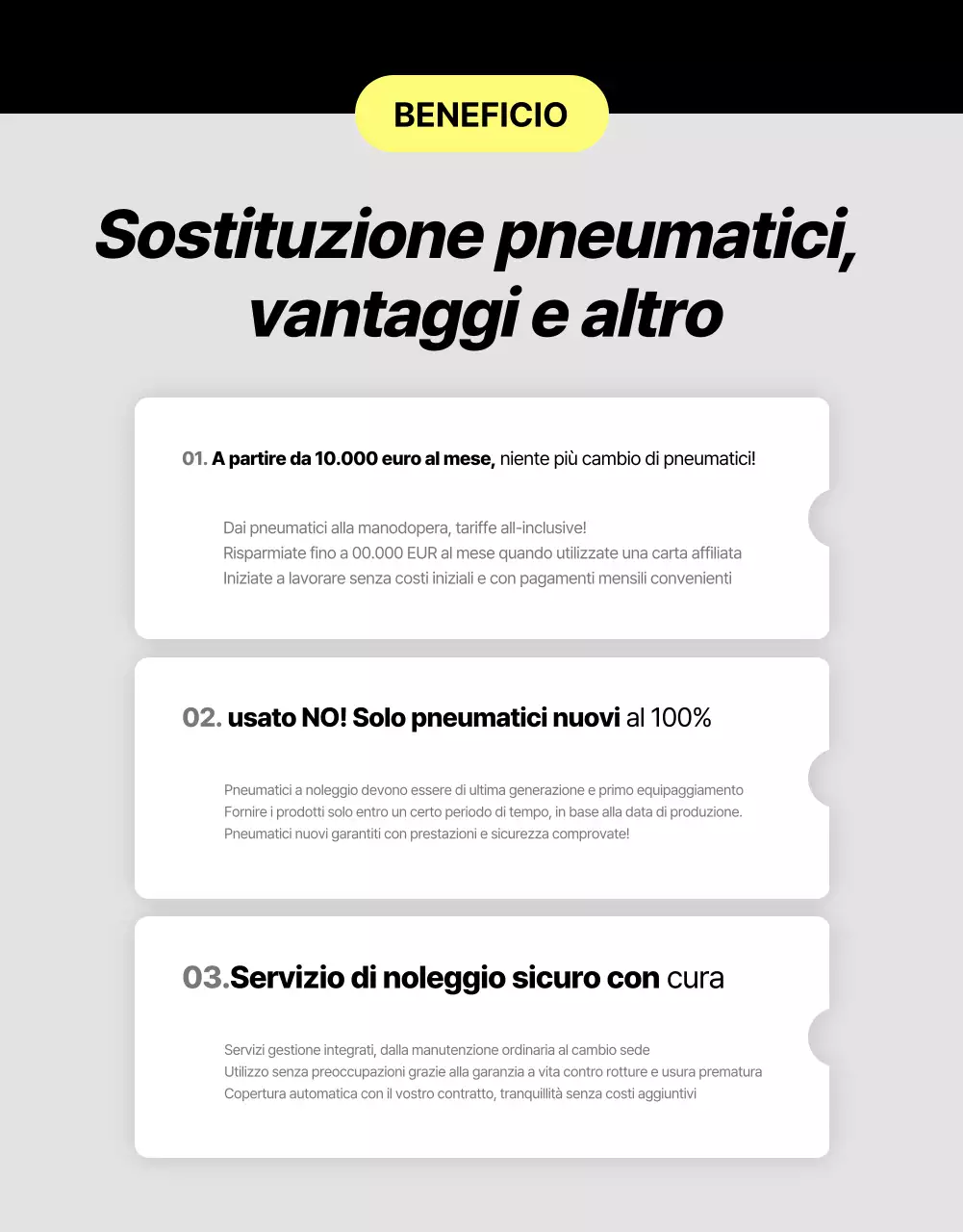 Annuncio di noleggio di pneumatici moderni neri