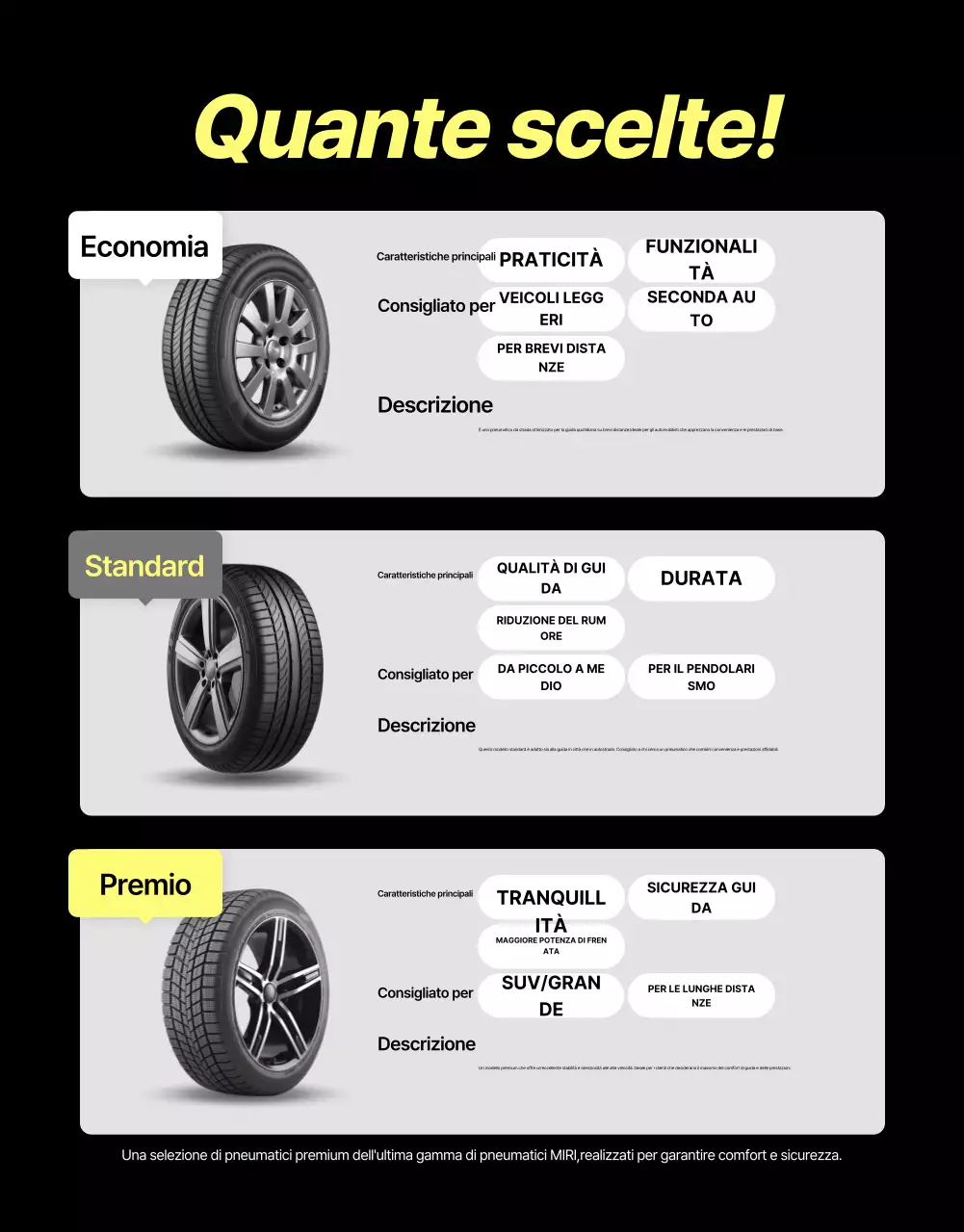 Annuncio di noleggio di pneumatici moderni neri