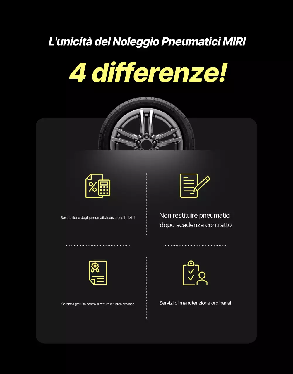 Annuncio di noleggio di pneumatici moderni neri
