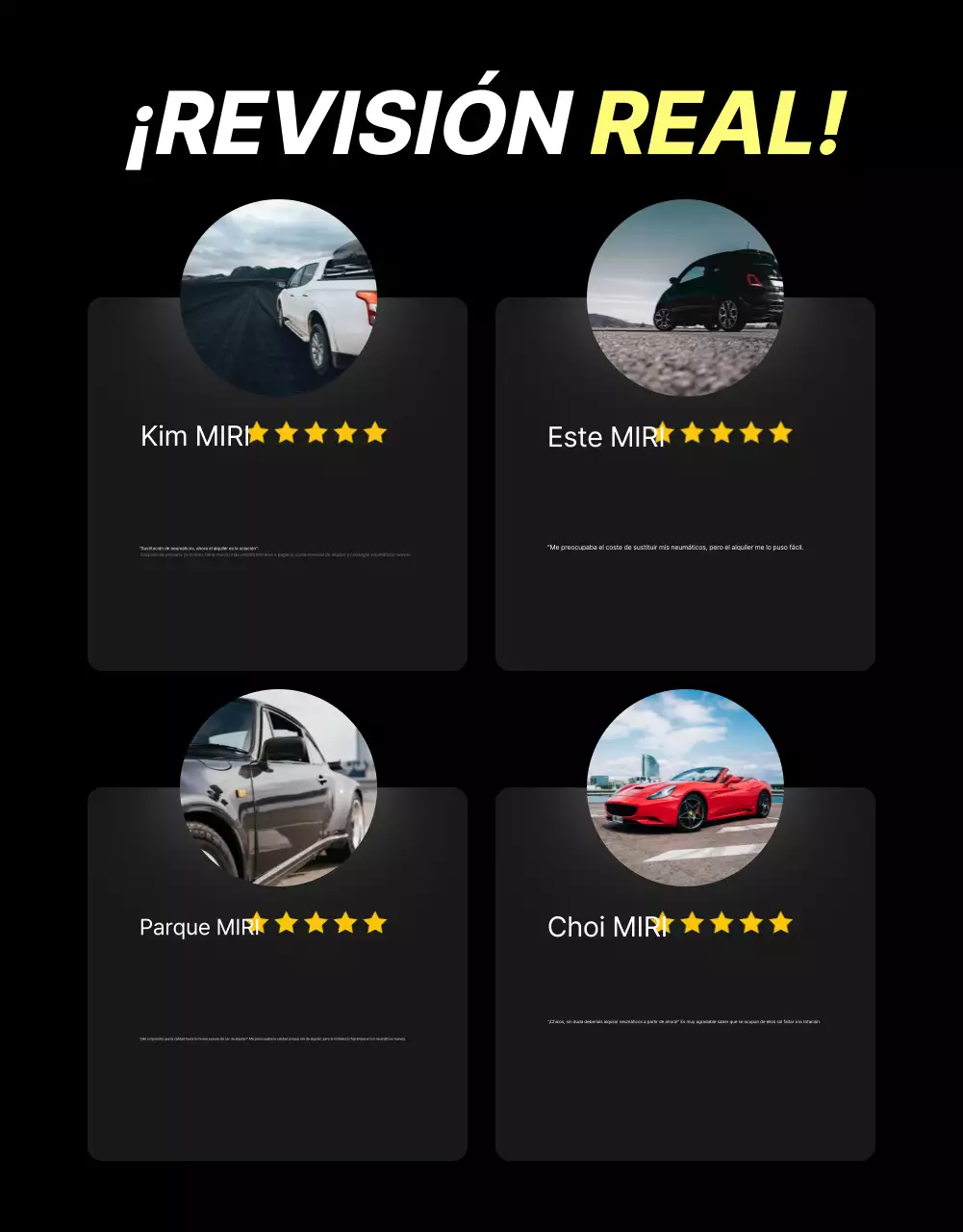 Anuncio de alquiler de neumáticos modernos negros