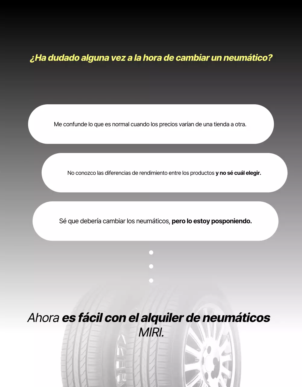 Anuncio de alquiler de neumáticos modernos negros