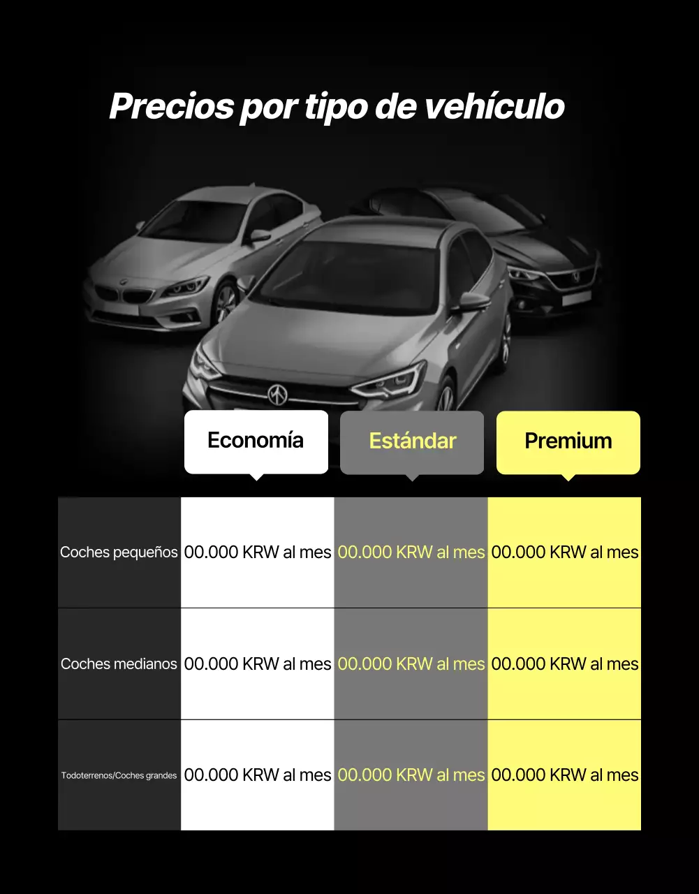 Anuncio de alquiler de neumáticos modernos negros