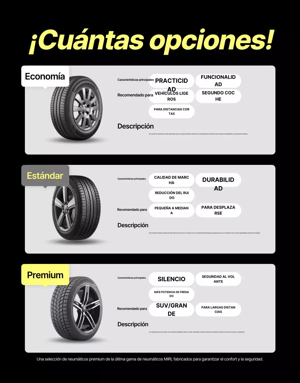 Anuncio de alquiler de neumáticos modernos negros