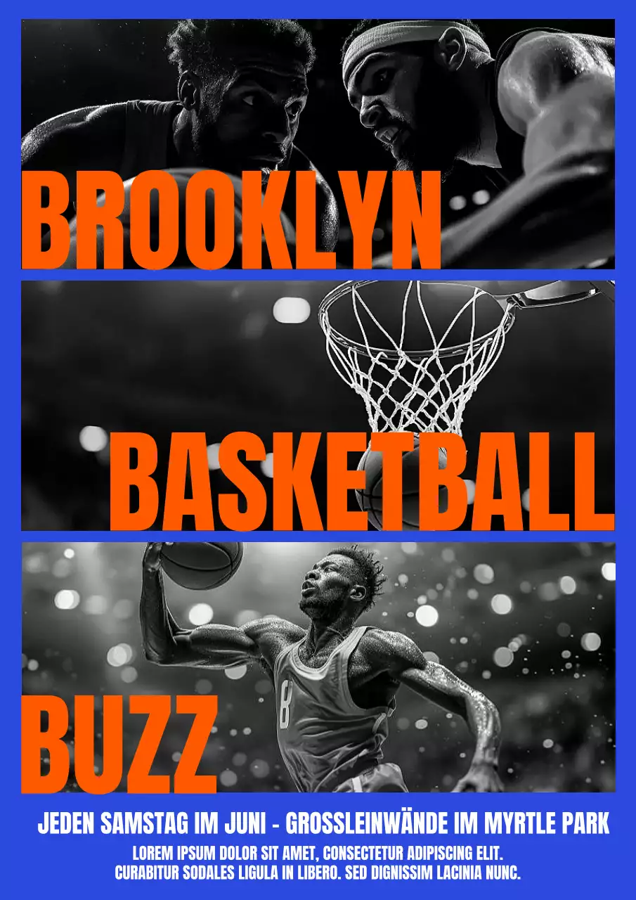 Orangefarbenes, kräftiges Basketball-Event-Web-Poster