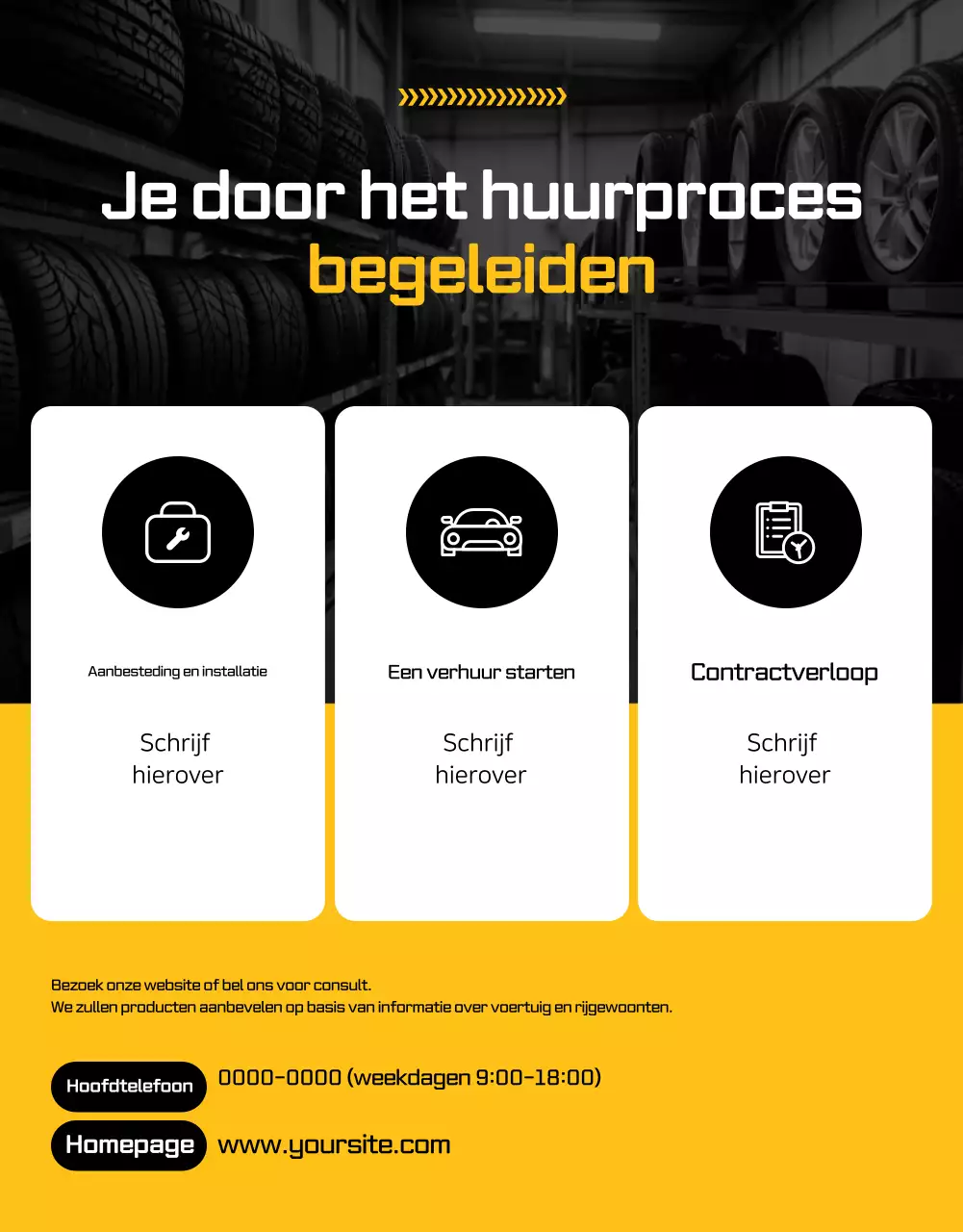 Oranje moderne auto-advertentie