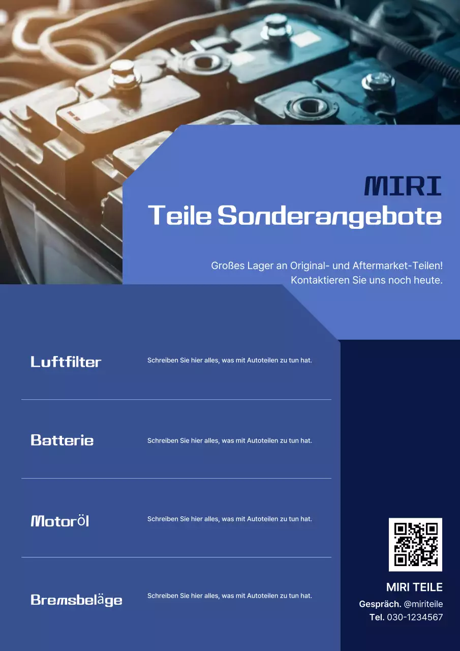 Blaue moderne Autoteile-Werbung