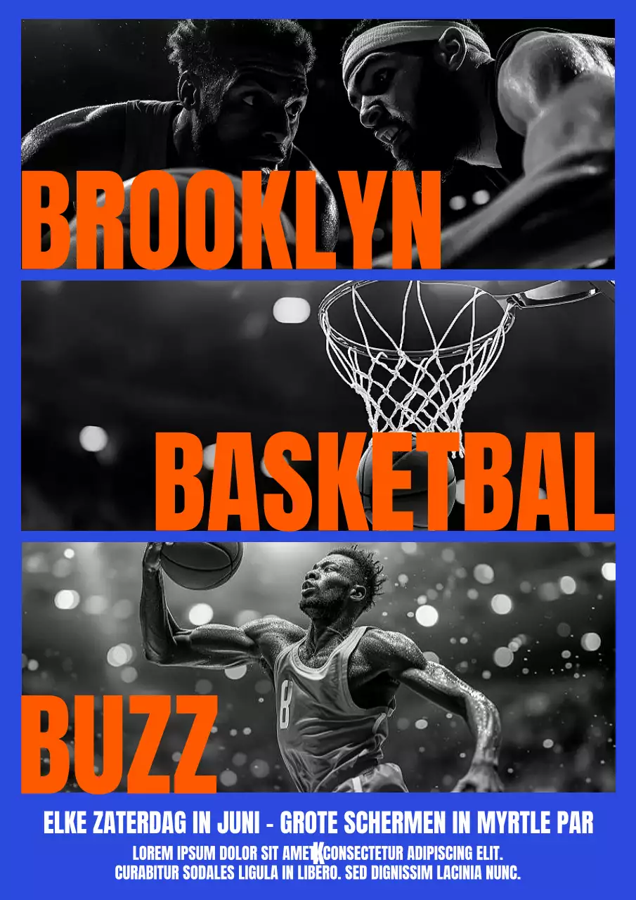 Oranje vetgedrukte basketbalevenement webposter