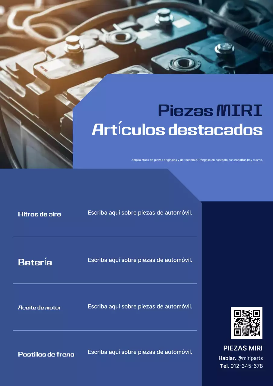 Anuncio de autopartes modernas azules