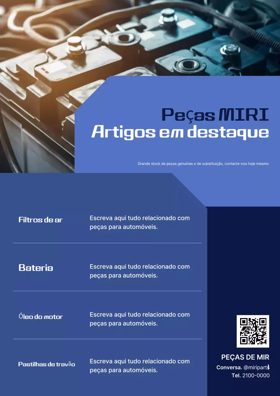 Anúncio de peças automotivas modernas azuis