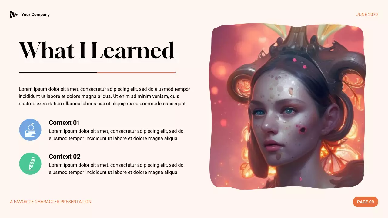 Purple Green and Orange Aesthetic Favorite Character Literature Presentation