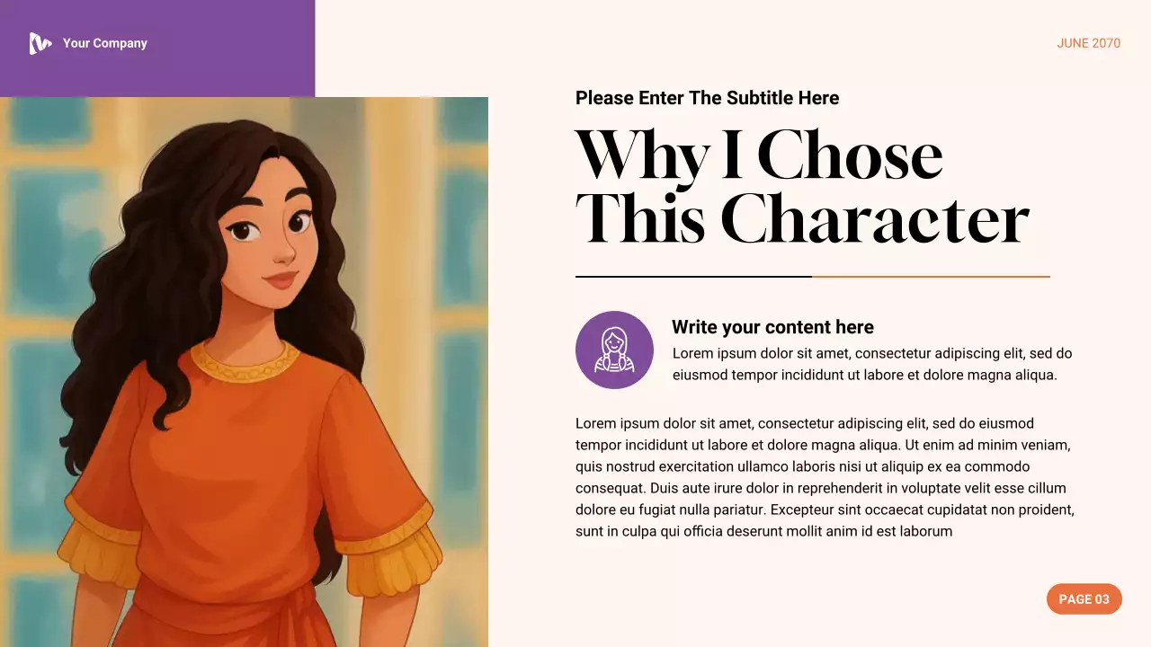 Purple Green and Orange Aesthetic Favorite Character Literature Presentation