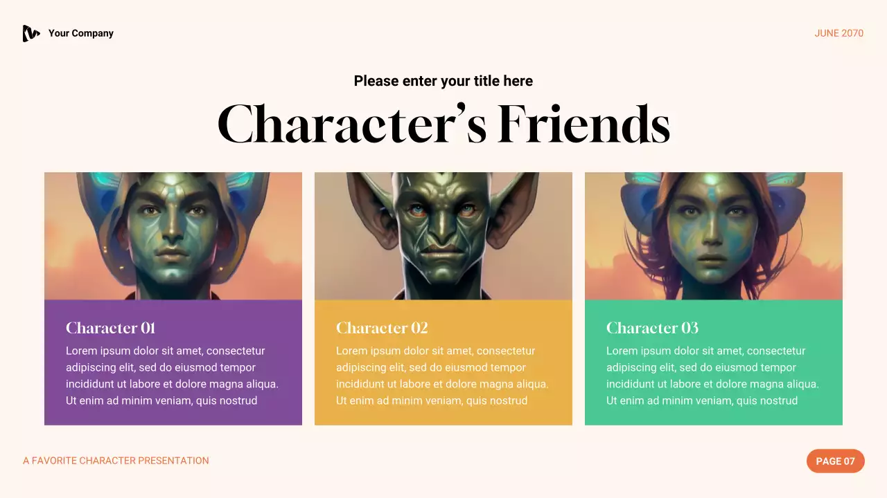 Purple Green and Orange Aesthetic Favorite Character Literature Presentation