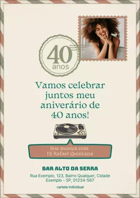 Cartaz de convite de aniversário retrô bege