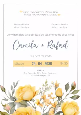 Cartaz de convite de casamento amarelo elegante