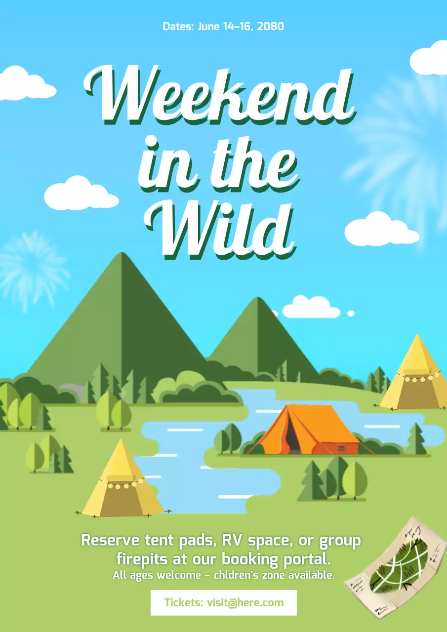 Blue Retro Camping Event Poster