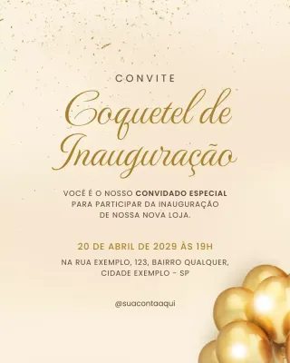 Convite elegante dourado para inauguração no Instagram