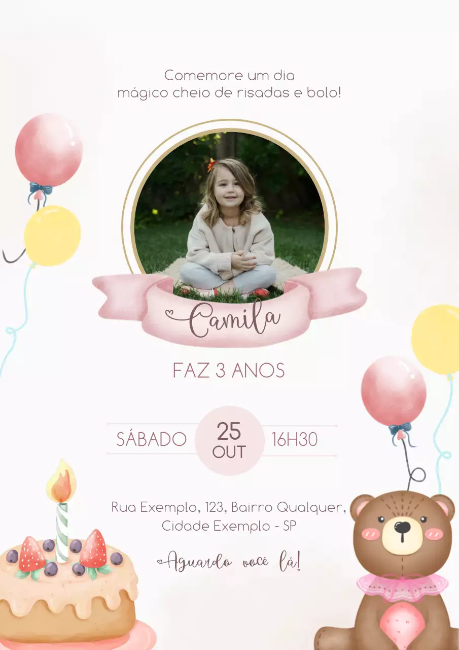 Cartaz de convite de aniversário fofo rosa