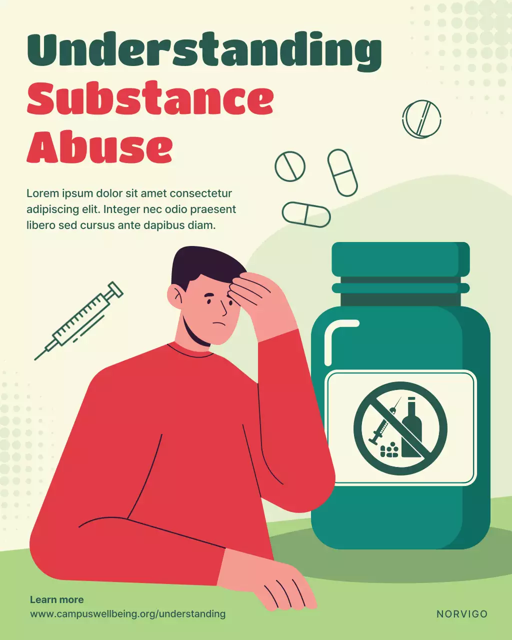 Green and Red Illustrated Substance Abuse Awareness Instagram Post