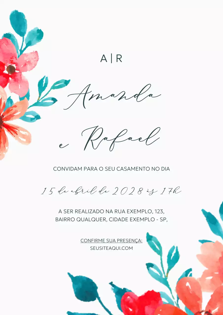 Cartaz de convite de casamento floral elegante