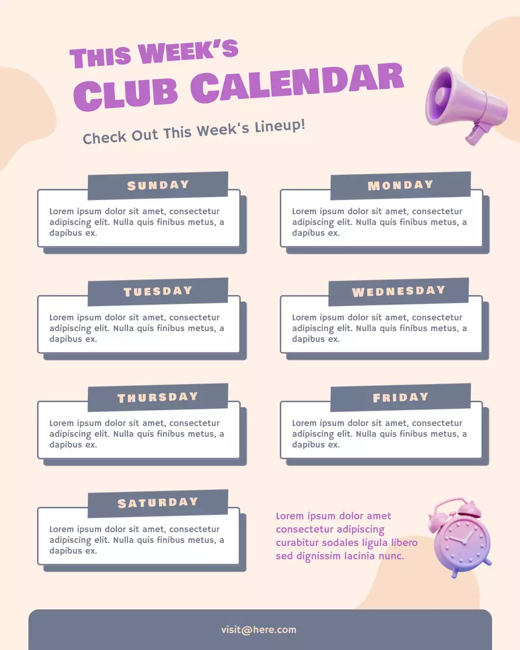 Beige and Purple Modern Weekly Club Calendar Instagram Post