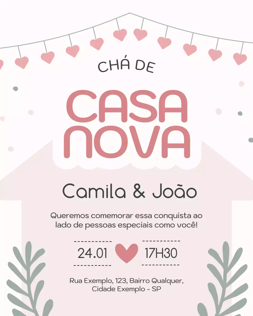 Convite elegante para inauguração de casa em rosa no Instagram