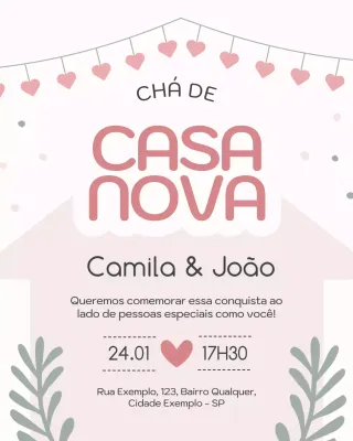 Convite elegante para inauguração de casa em rosa no Instagram