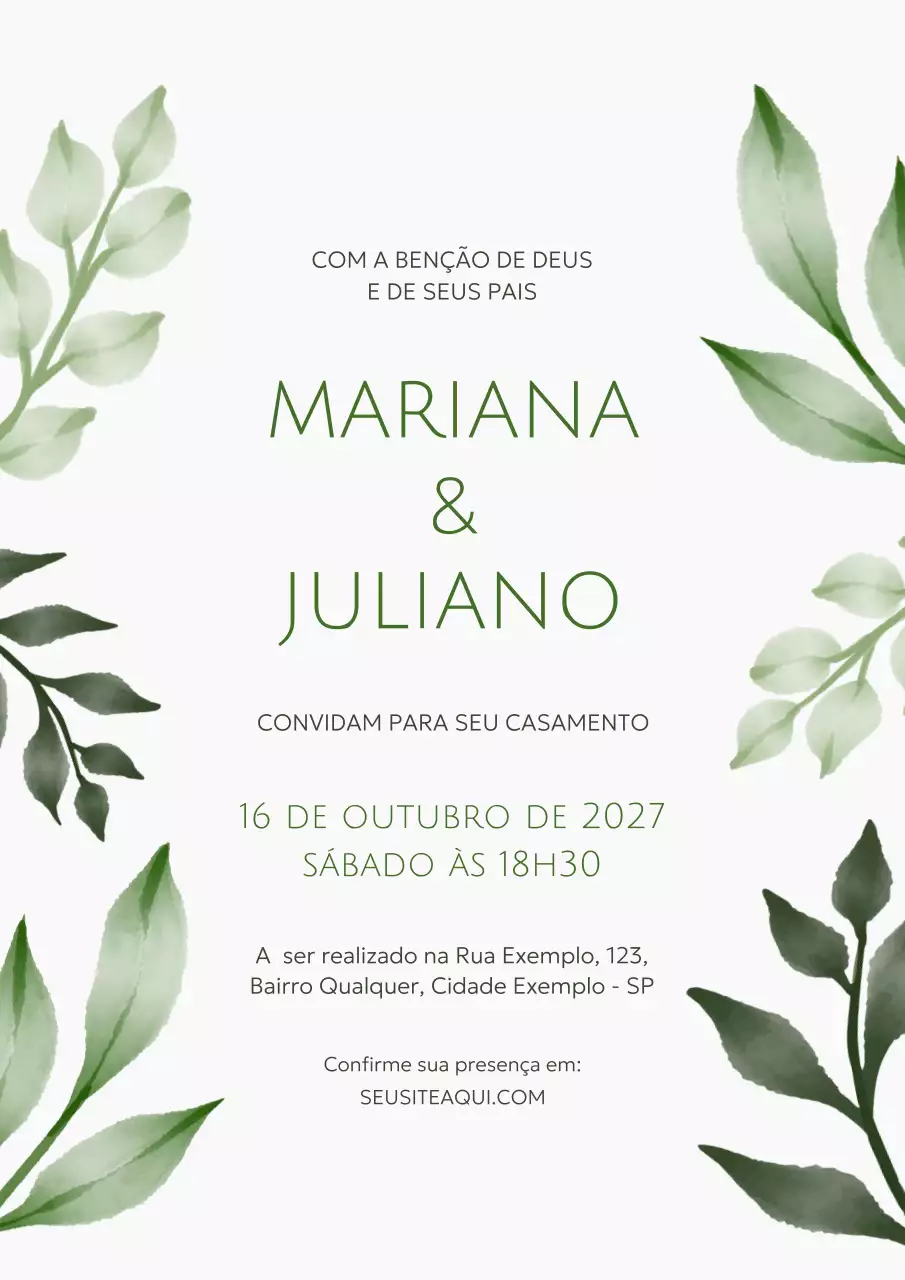 Cartaz de convite de casamento botânico verde