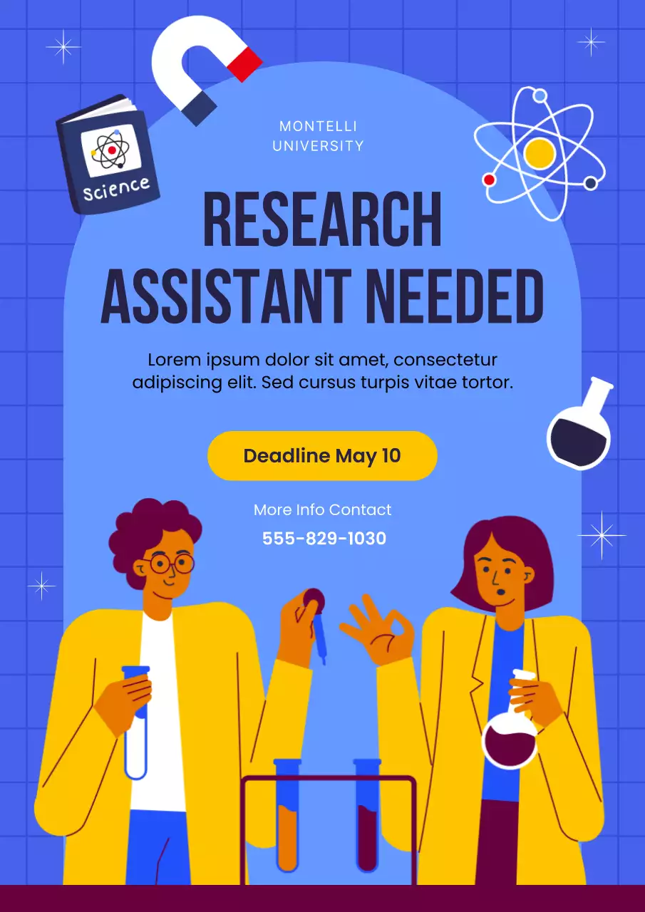 Blue Illustrated Research Assistant Recruitment Poster