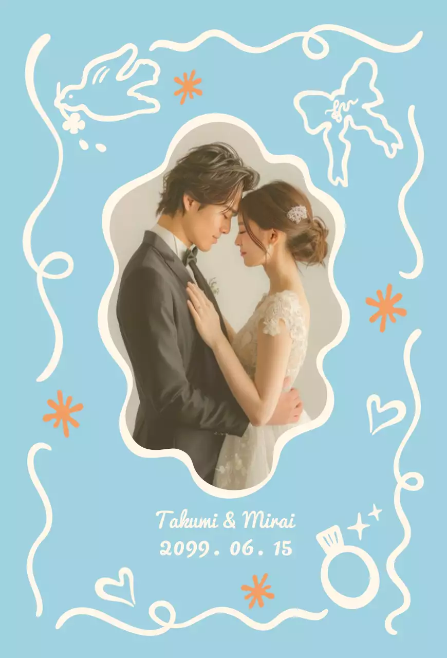 水色 かわいい 結婚式 招待状