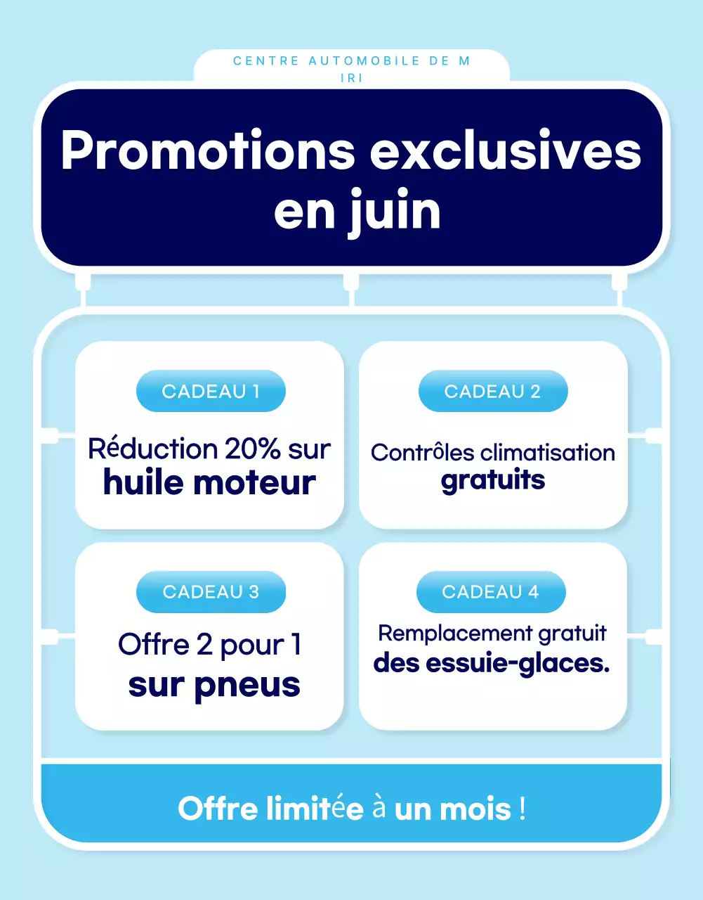 Publicité de réparation automobile moderne bleu ciel