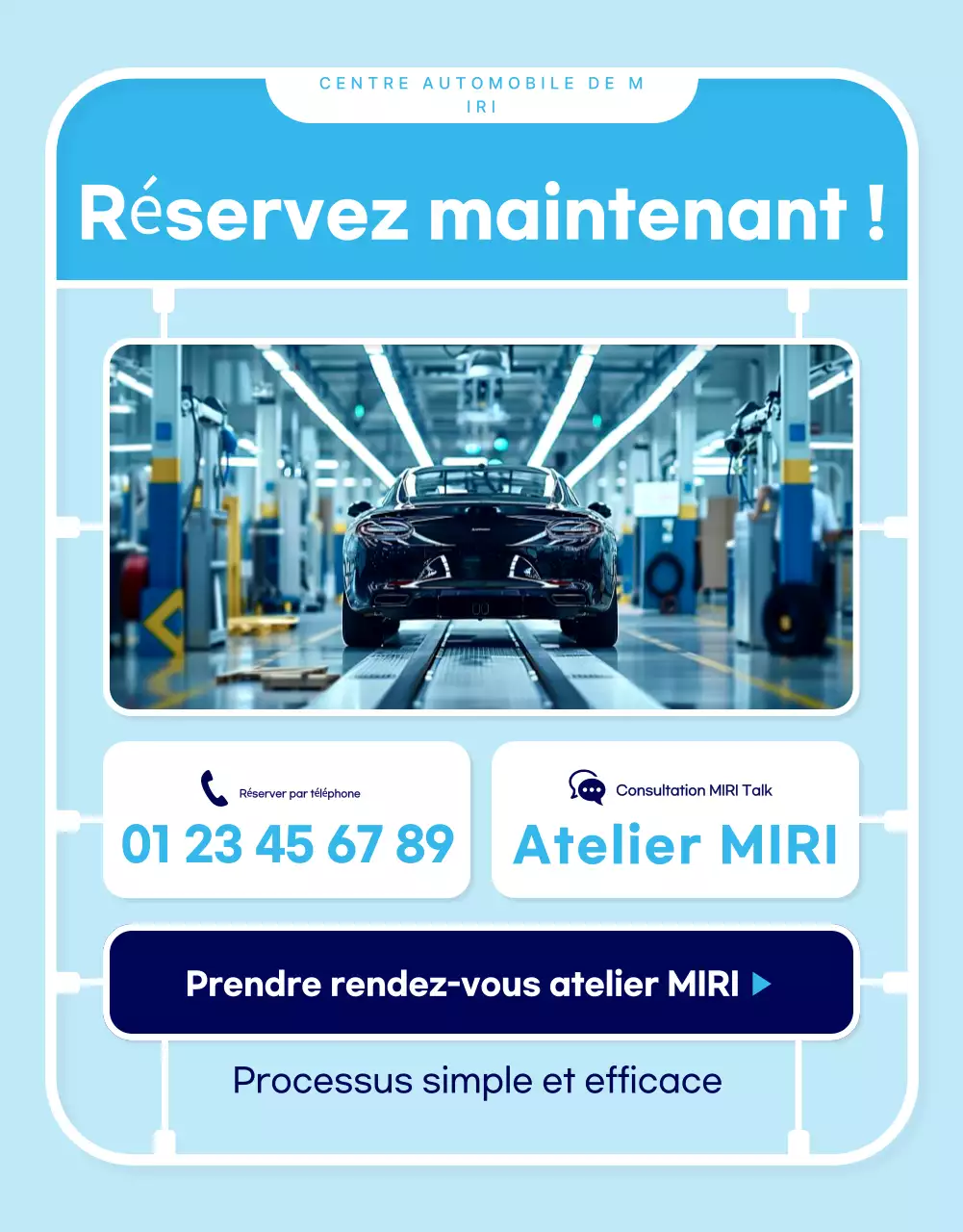 Publicité de réparation automobile moderne bleu ciel