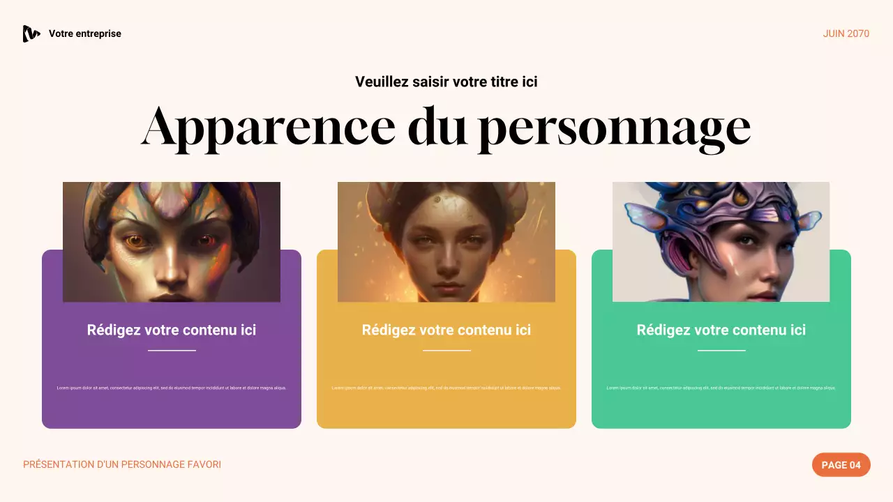 Présentation du personnage préféré esthétique violet, vert et orange