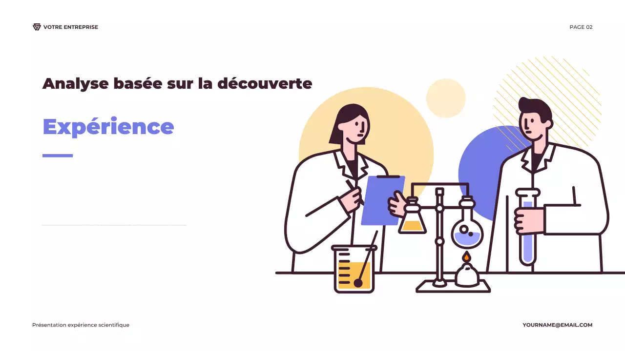 Présentation d'une expérience scientifique illustrative en violet et orange