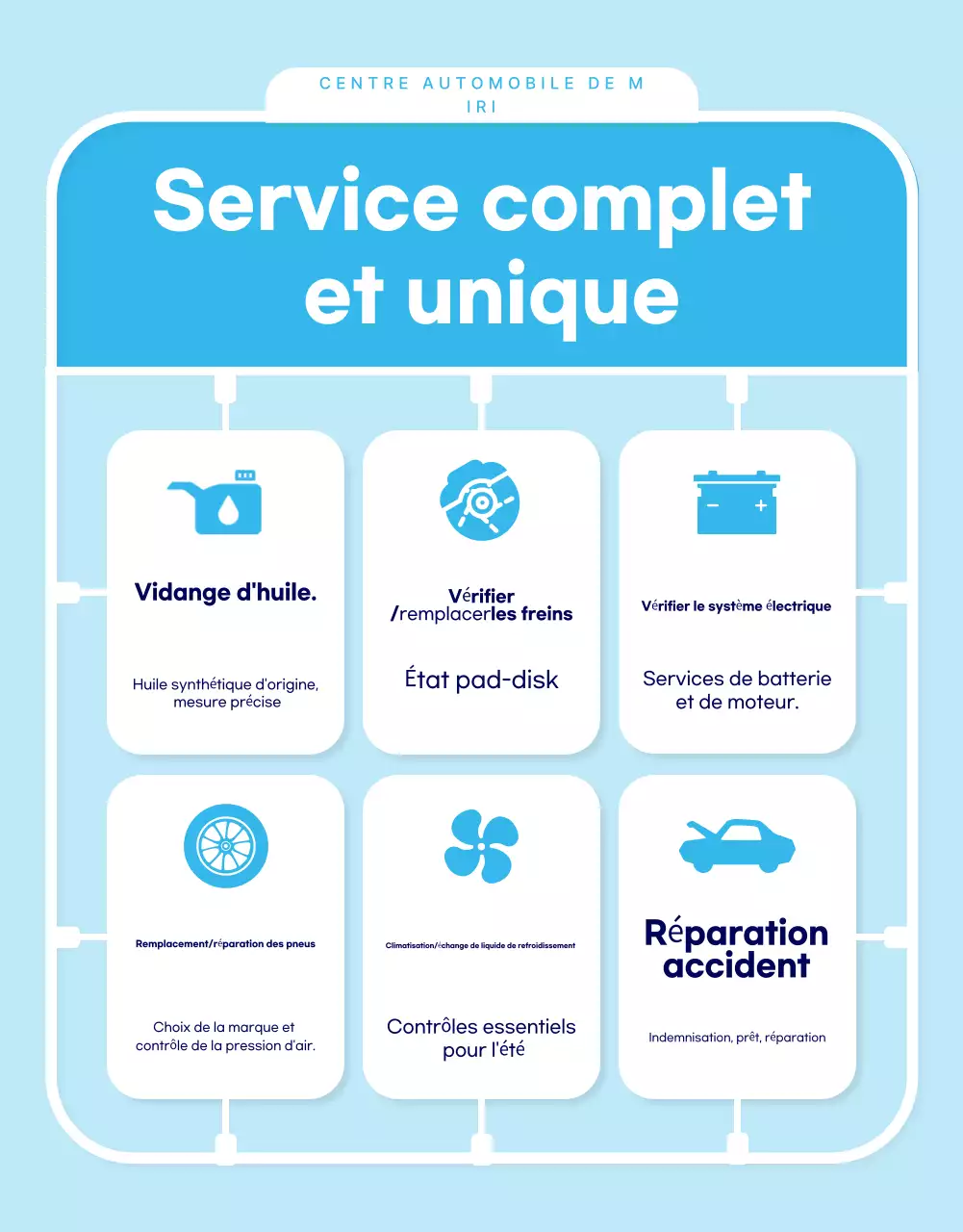 Publicité de réparation automobile moderne bleu ciel