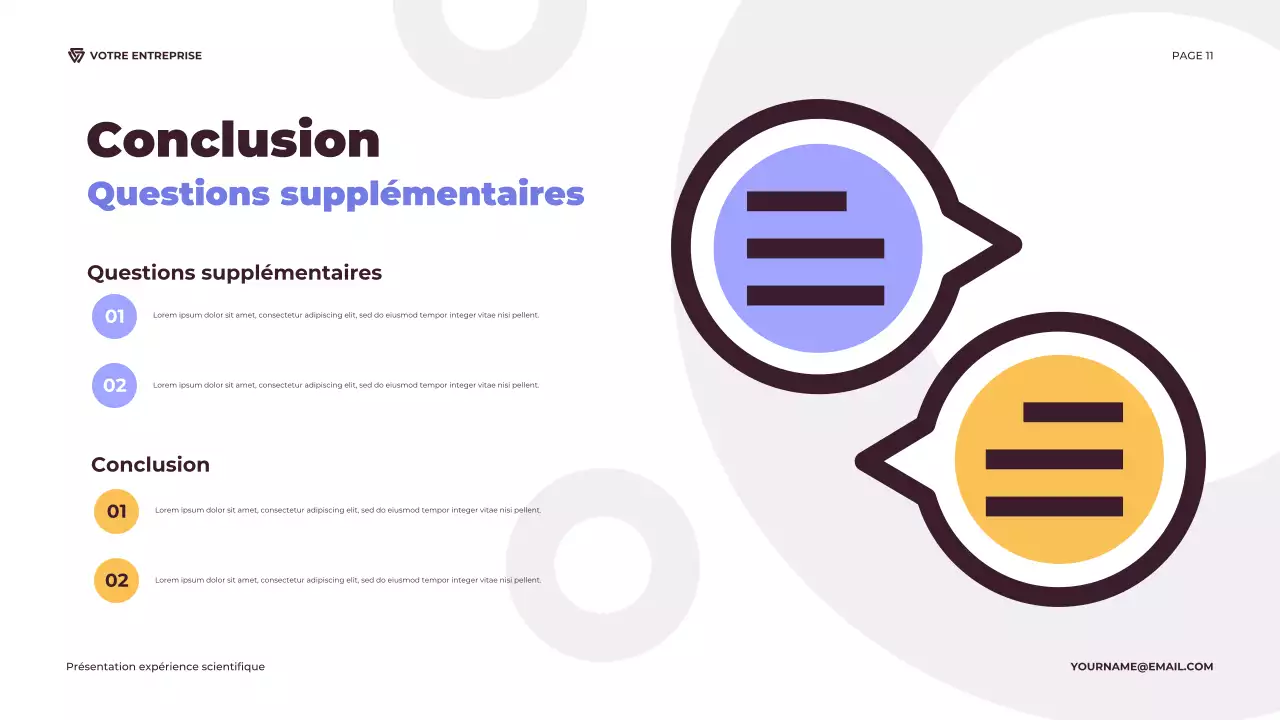 Présentation d'une expérience scientifique illustrative en violet et orange