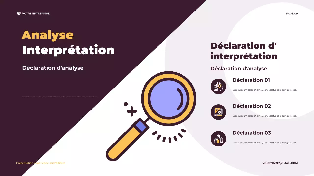 Présentation d'une expérience scientifique illustrative en violet et orange