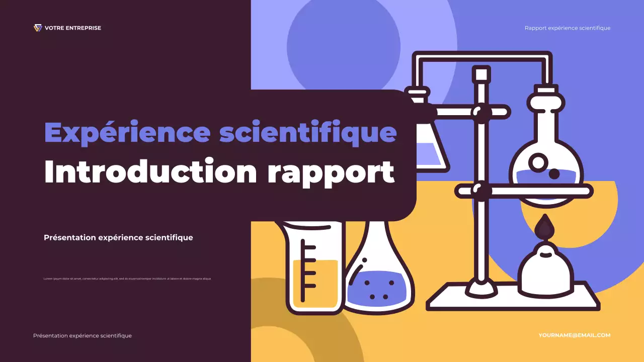 Présentation d'une expérience scientifique illustrative en violet et orange