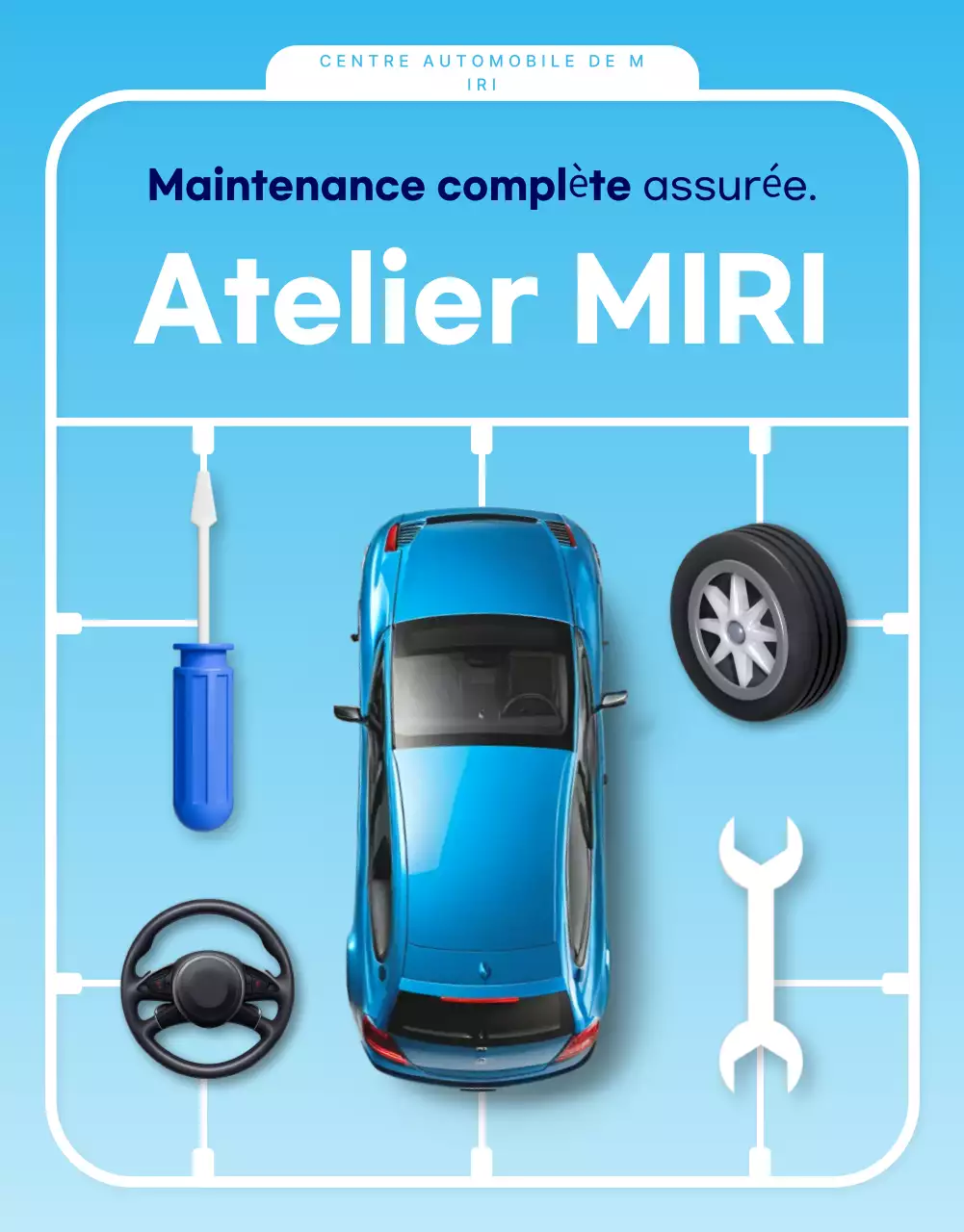 Publicité de réparation automobile moderne bleu ciel