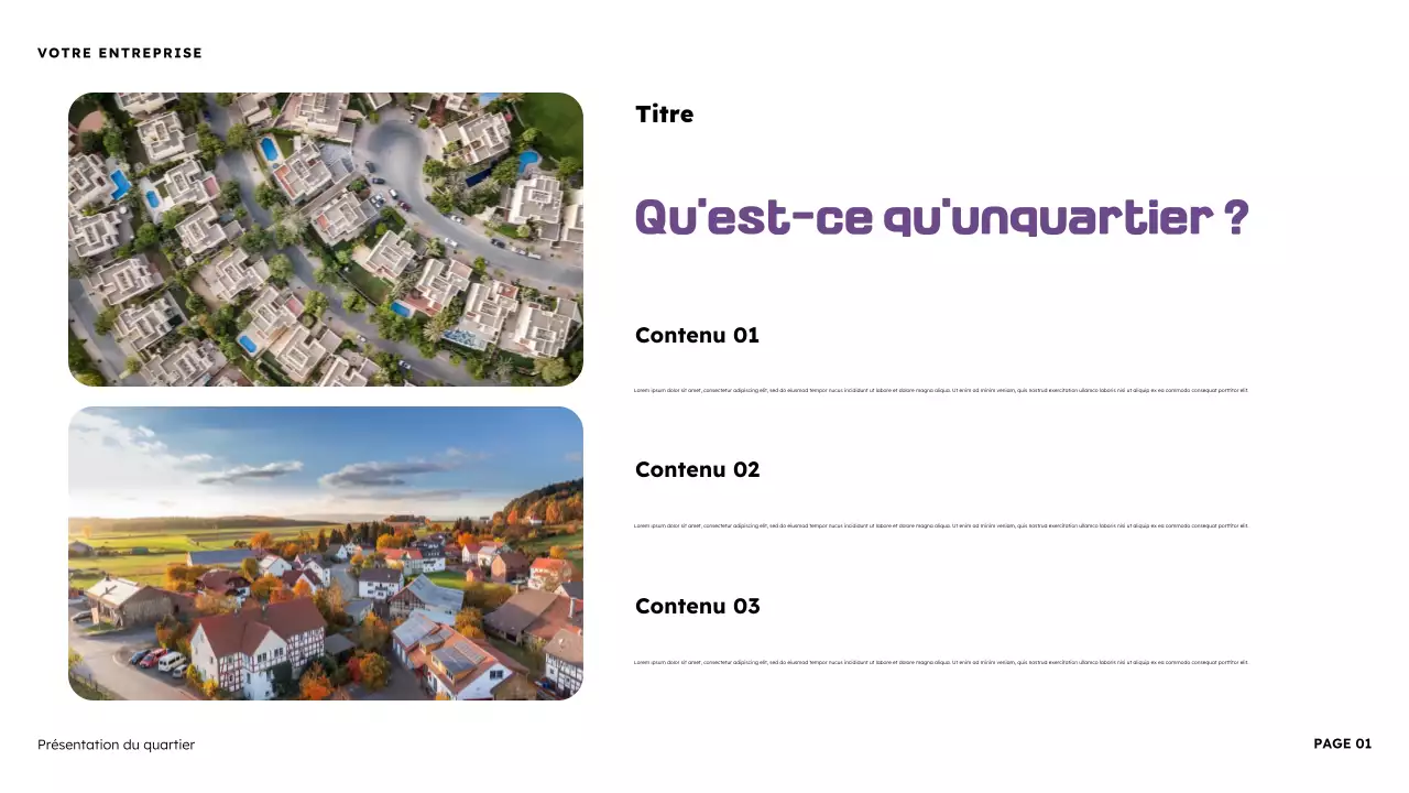 Présentation illustrative du quartier en orange et violet