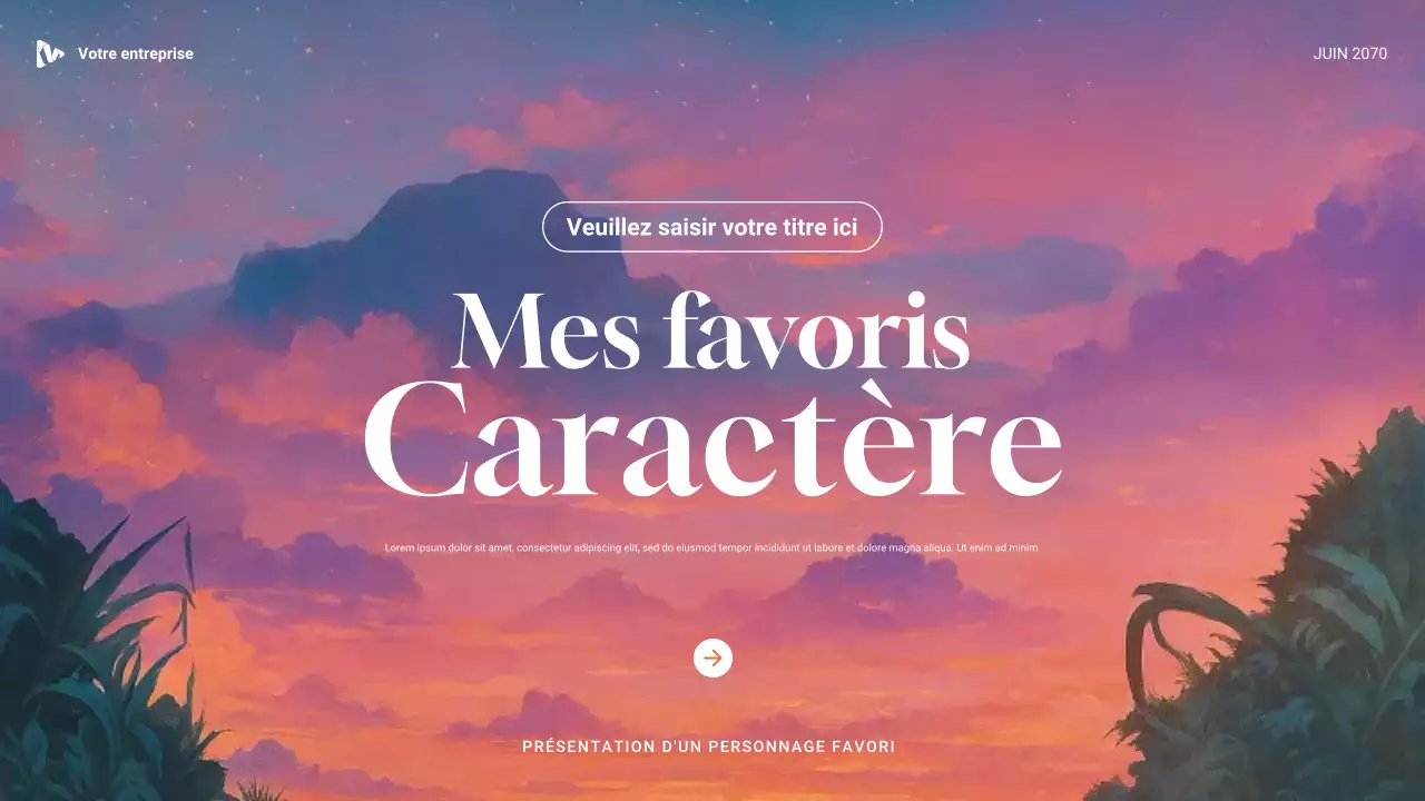 Présentation du personnage préféré esthétique violet, vert et orange