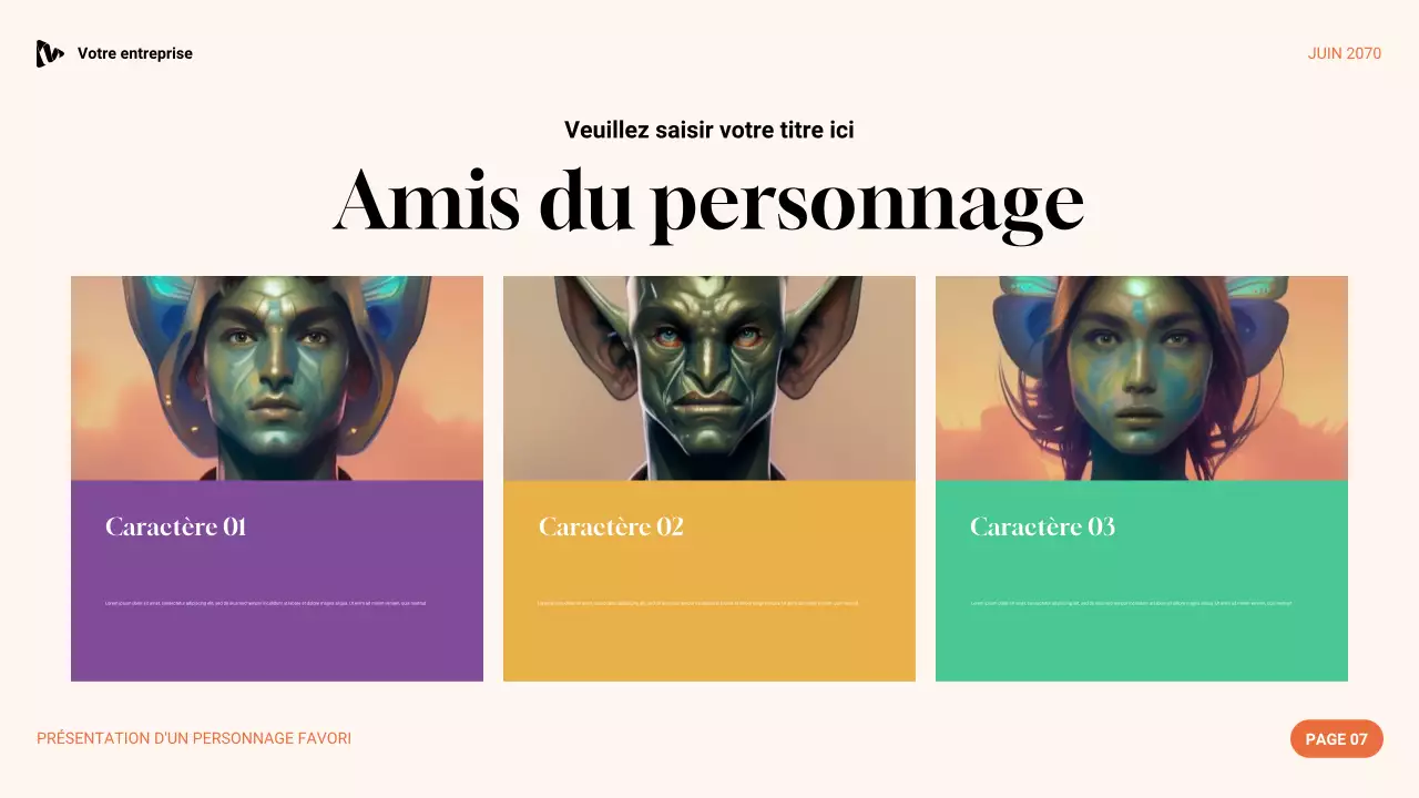 Présentation du personnage préféré esthétique violet, vert et orange