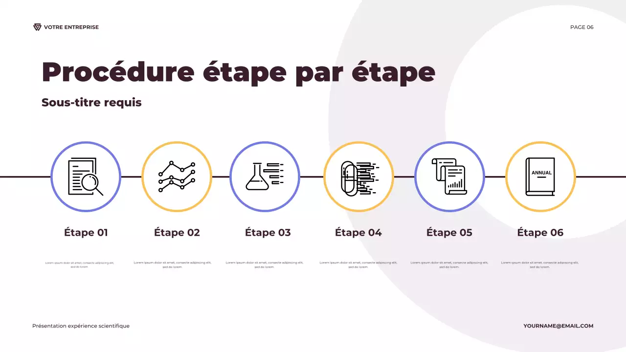 Présentation d'une expérience scientifique illustrative en violet et orange