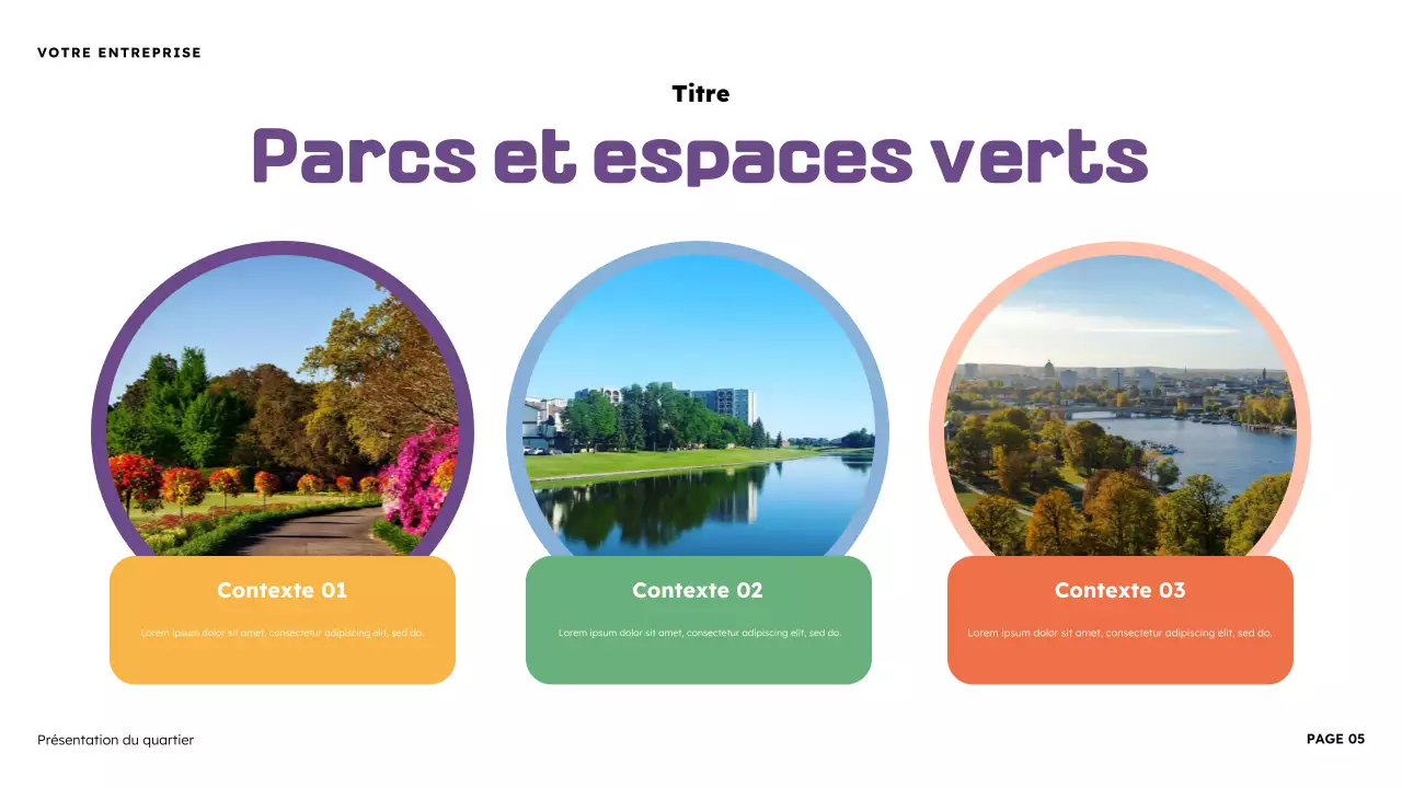 Présentation illustrative du quartier en orange et violet