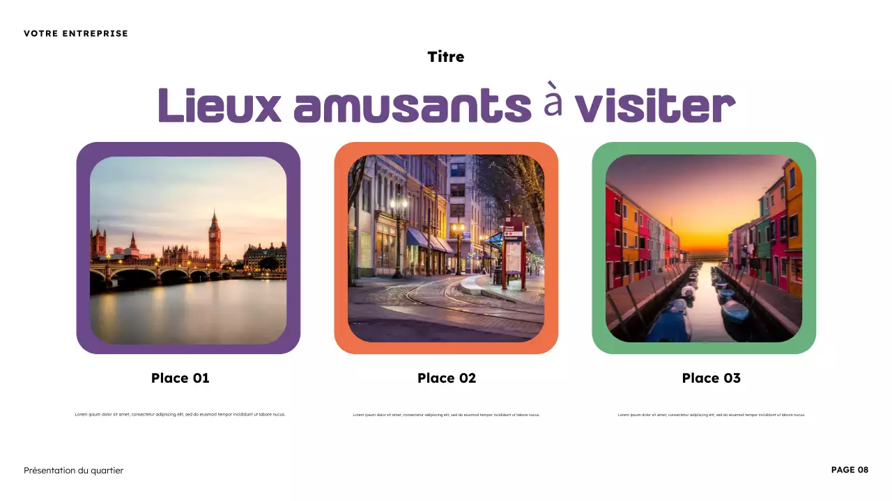 Présentation illustrative du quartier en orange et violet