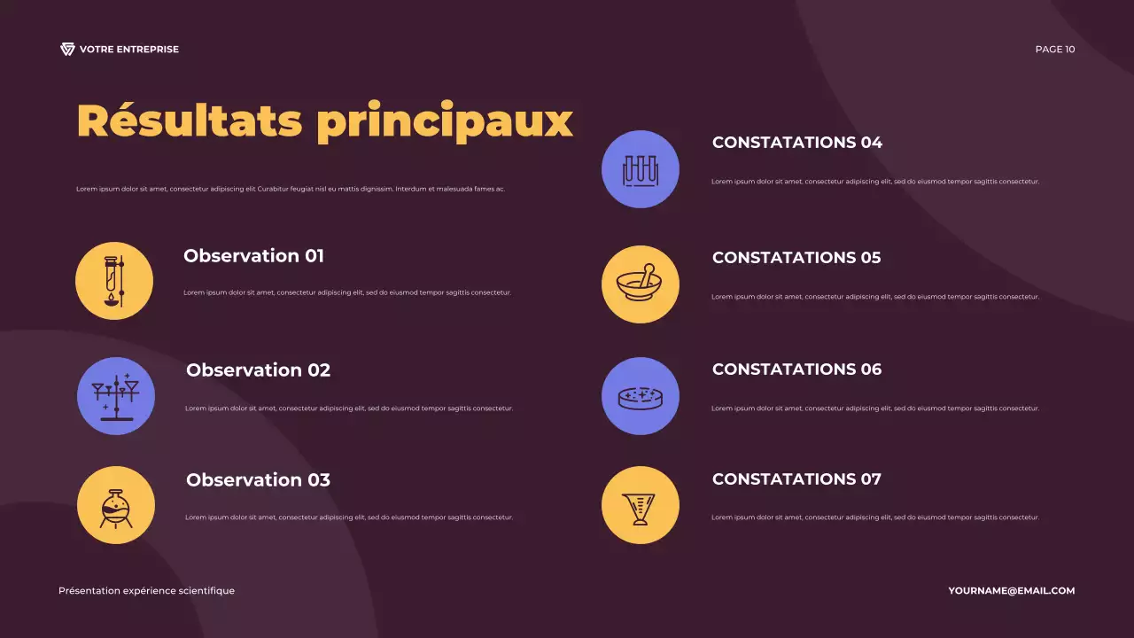 Présentation d'une expérience scientifique illustrative en violet et orange