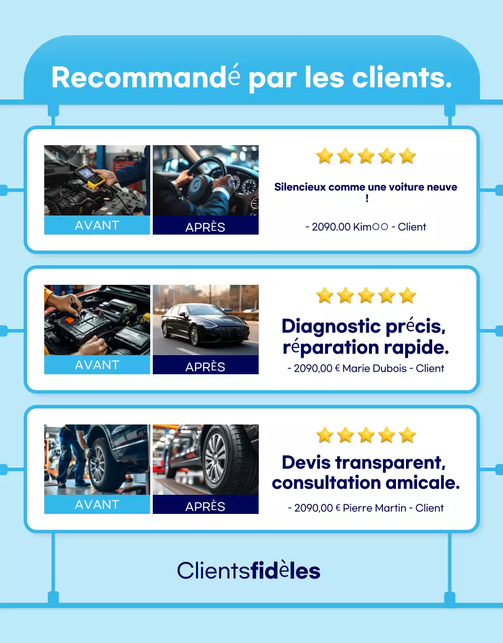 Publicité de réparation automobile moderne bleu ciel