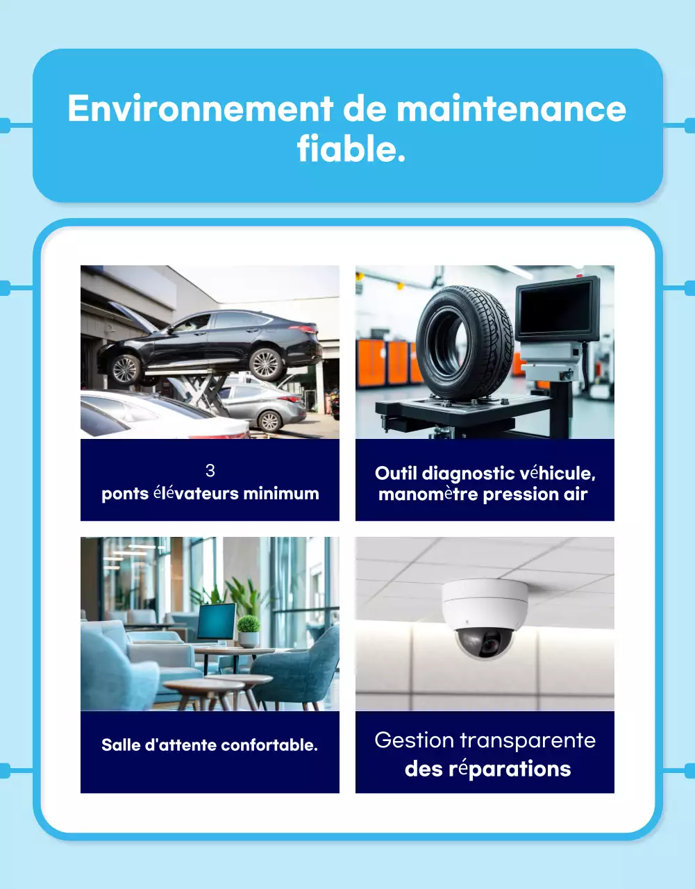 Publicité de réparation automobile moderne bleu ciel