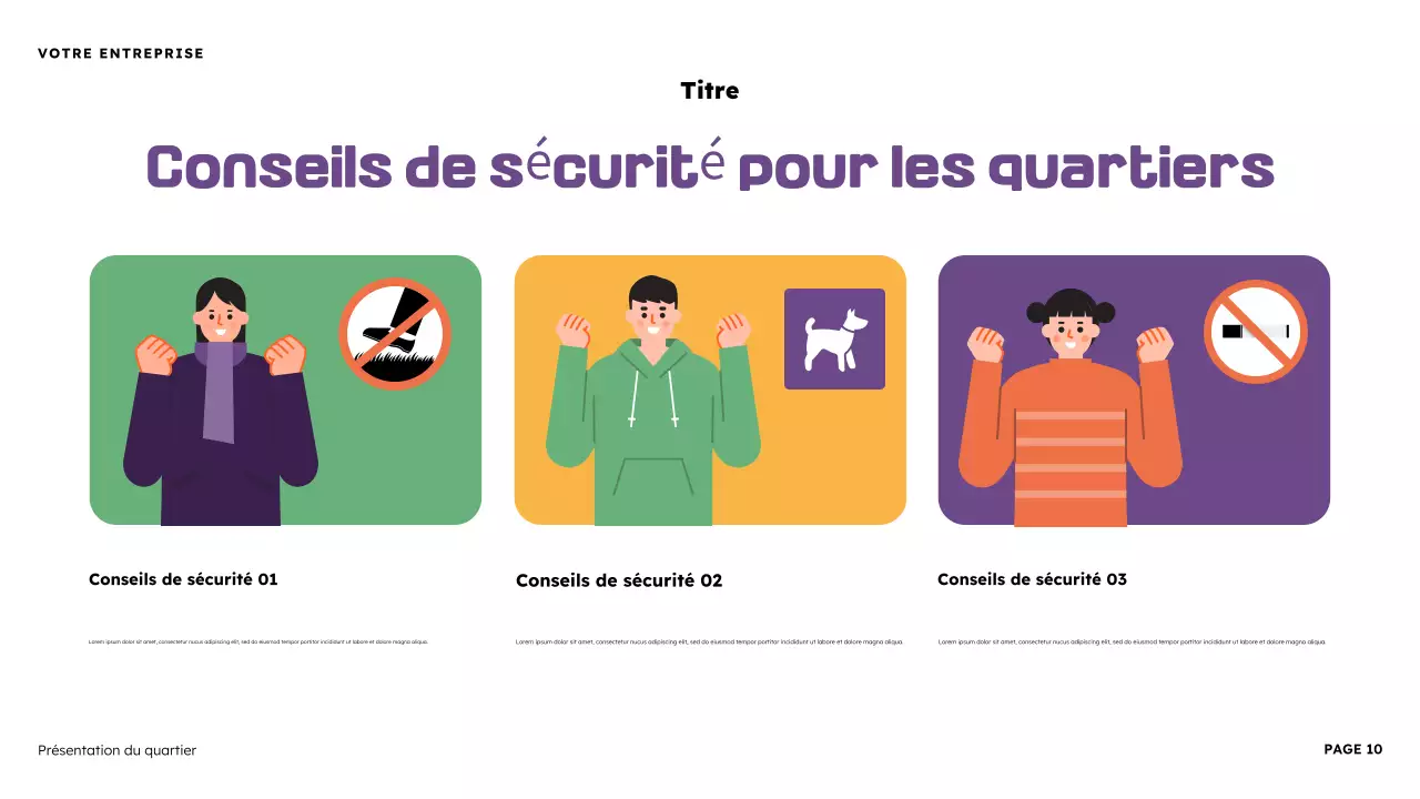 Présentation illustrative du quartier en orange et violet